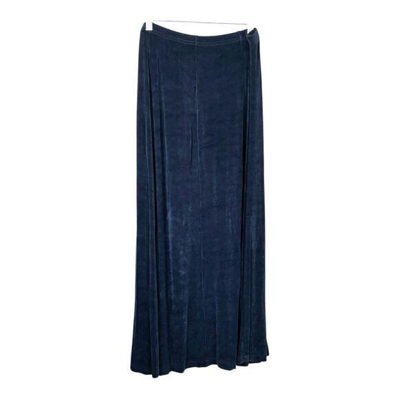 PICADILLY Y2K Maxi Skirt Blue Stretch Acetate Side Slit Elastic Waist - Picture 3 of 9